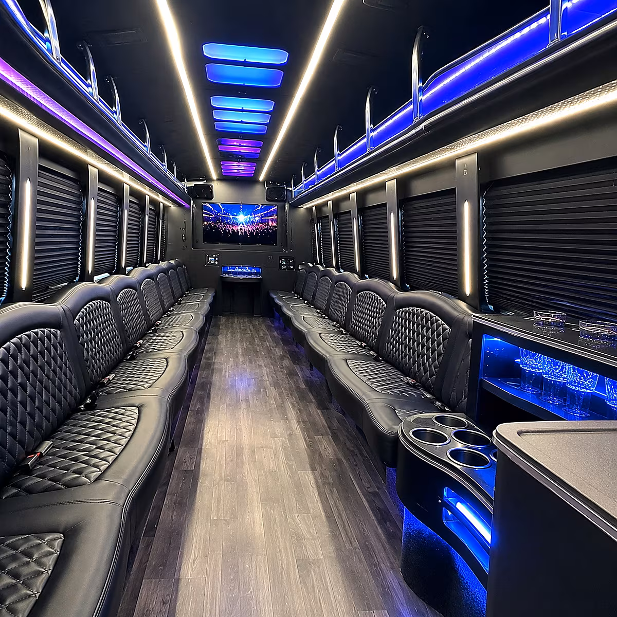 Lafayette Bachelor & Bachelorette Transportation party bus interior