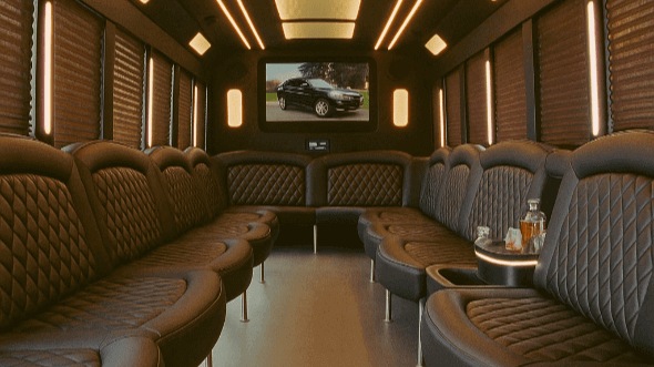 Interior of Charter Bus Company Beaumont's 50 Passenger Party Bus in Beaumont